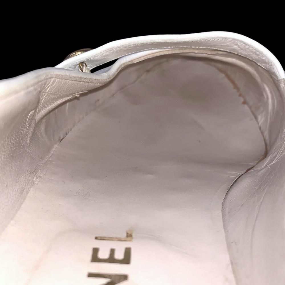 Chanel Vintage Ballerina Ballet Flats White Black Two Tone Leather Gold CC Logo - Picture 8 of 12